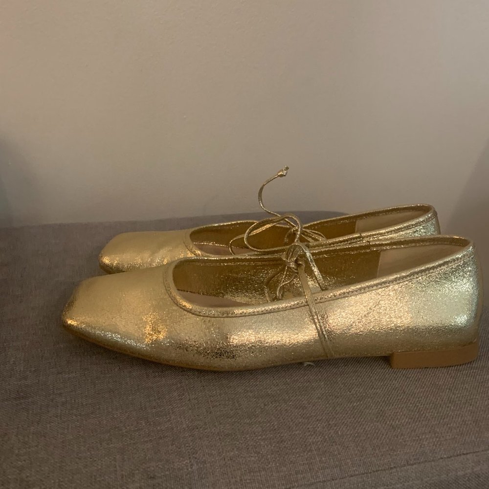 Zara metallic bow tie gold flat size 40